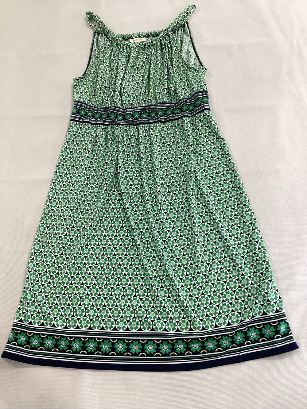 Max Studio Green Geometric Midi Dress with Navy Accents size large 9/20